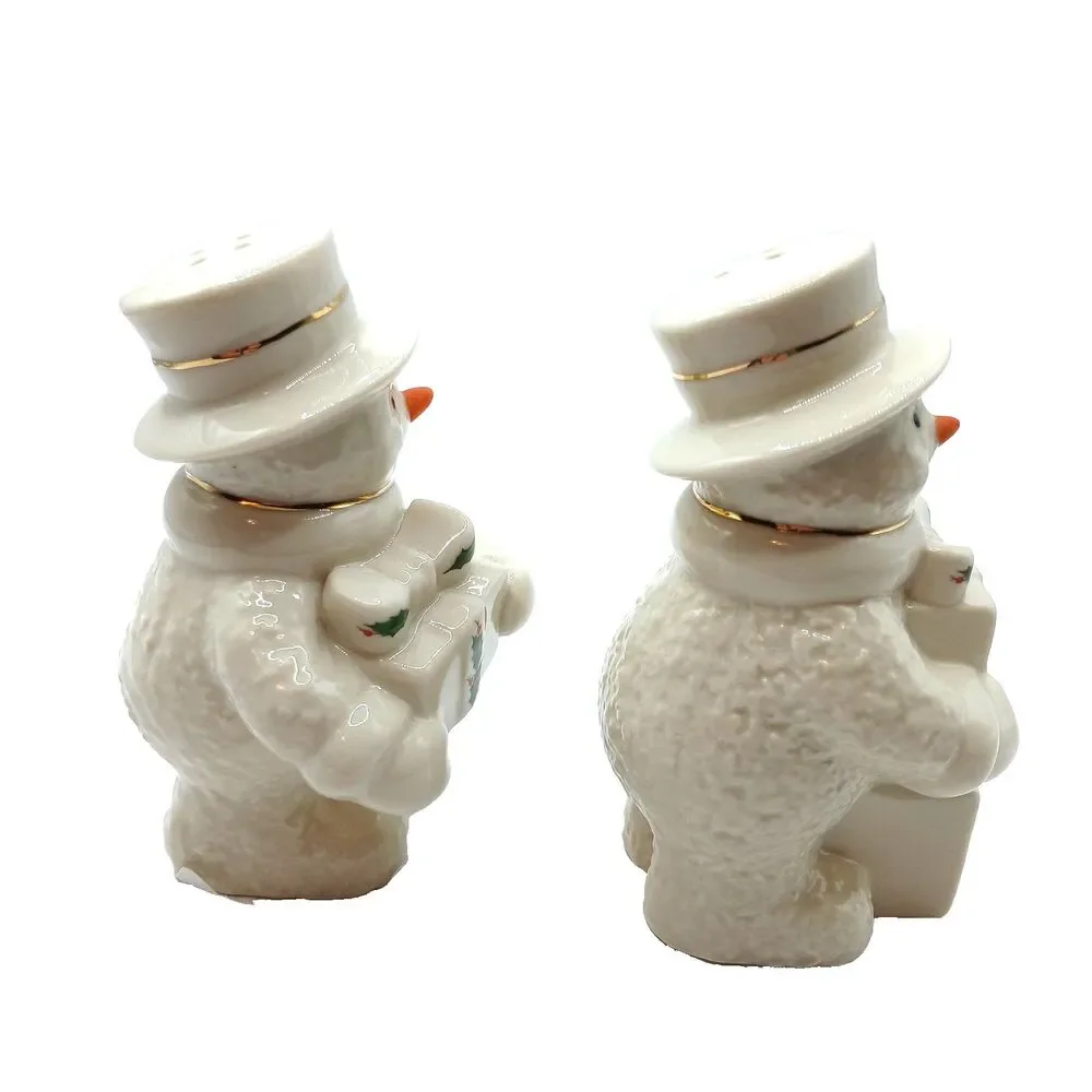 LENOX Porcelain Snowman Cardinal Bird Salt & Pepper Set Happy Holly Days NIB